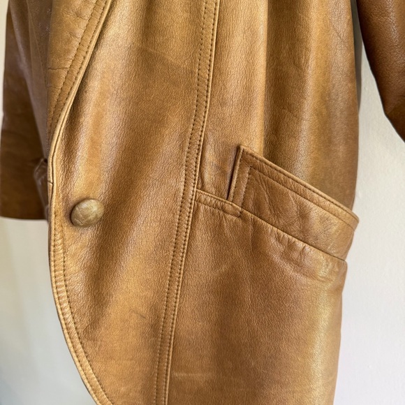 Relaxed Fit Brown Leather Blazer Jacket - Picture 2 of 6